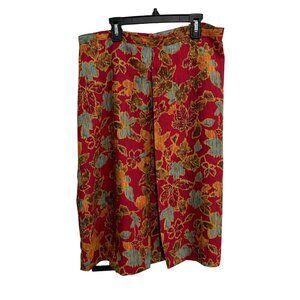 Leslie Fay Sz 14 Floral Pleated Skirt Scarf Red Multi Office Professional Artsy